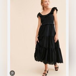 Madewell Madilynn Ruffle Neck Lucie Dress Cotton Midi Dress sz 12‎ NH092 black